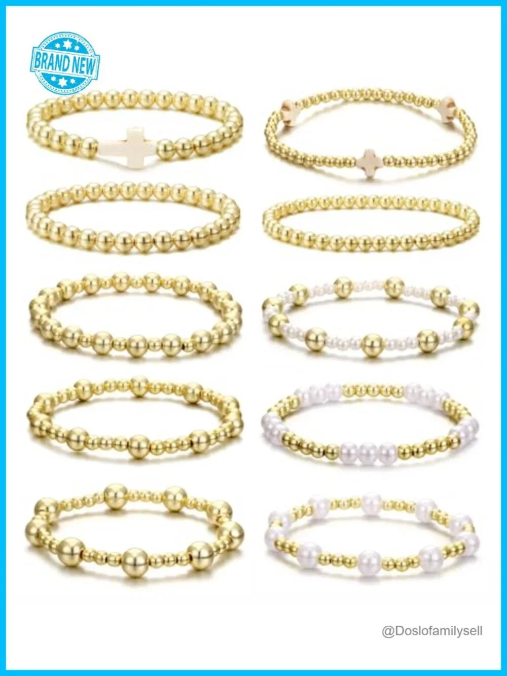 10pcs Gold Stackable Beaded Bracelets, Non Tarnish 14K Gold Plated, Dainty