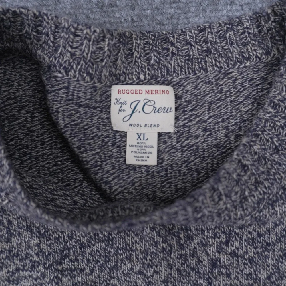 J.Crew Rugged Merino Sweater Mens XL Navy Marled Wool Blend Crewneck