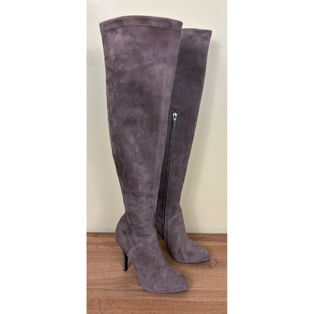 KAREN MILLEN Over-the-Knee Suede‎ Boots Taupe Women Size 36 Stiletto Pointed Toe