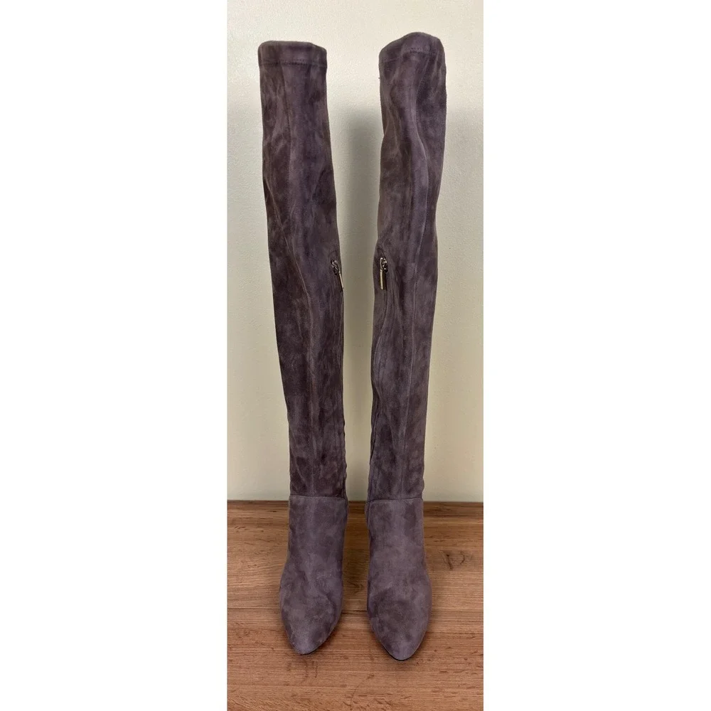 KAREN MILLEN Over-the-Knee Suede‎ Boots Taupe Women Size 36 Stiletto Pointed Toe