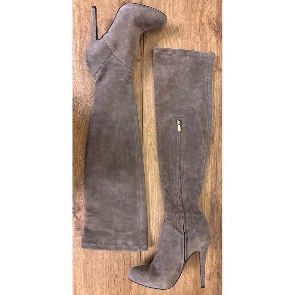 KAREN MILLEN Over-the-Knee Suede‎ Boots Taupe Women Size 36 Stiletto Pointed Toe
