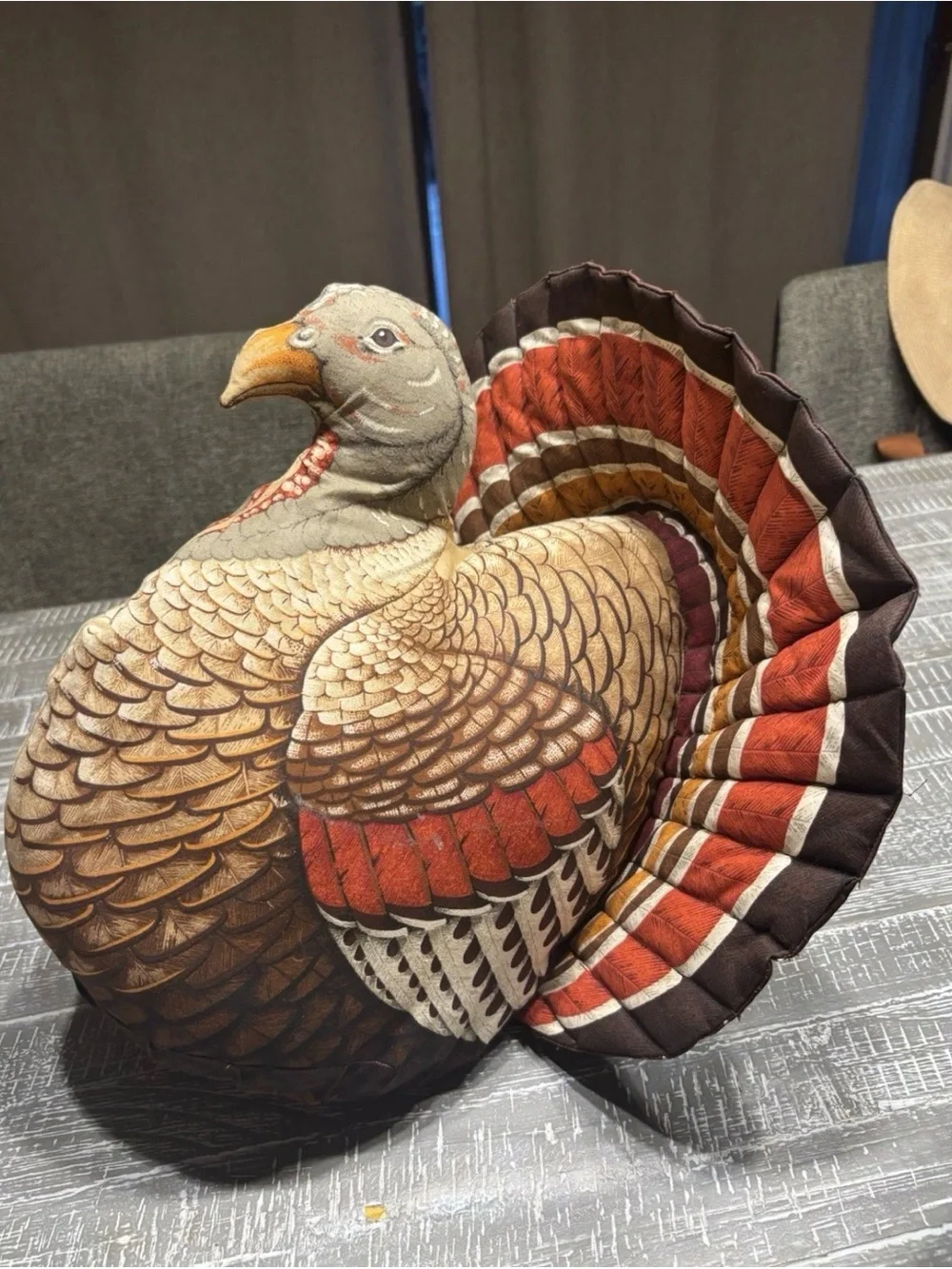 Vintage Stuffed Turkey Thanksgiving Decor Centerpiece Fabric