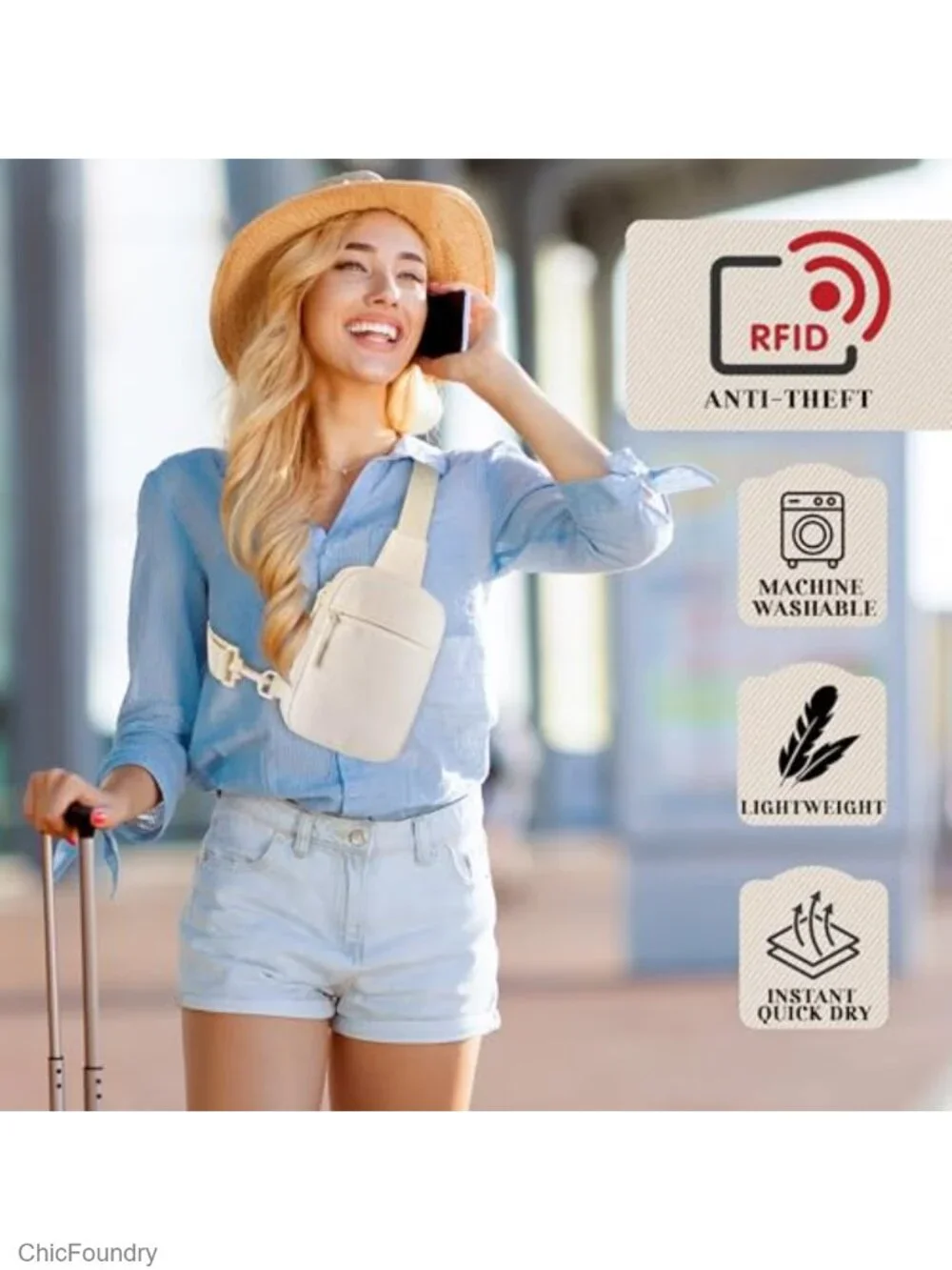 Small RFID Crossbody Bag Anti Theft Sling Water Repellent Nylon Lightweight
