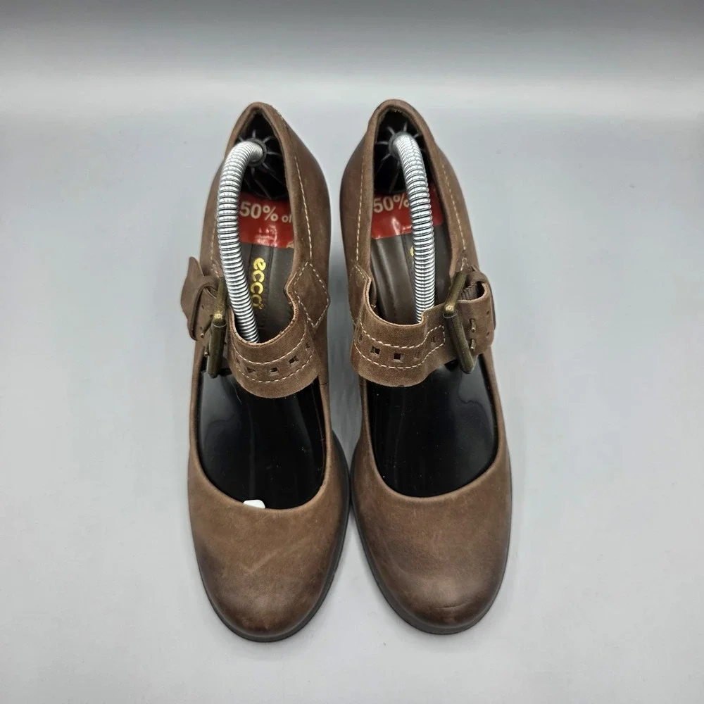 Ecco‎ Heels Womens 36 Brown Leather Mary Jane Pumps Comfort Shoes Strap Buckle