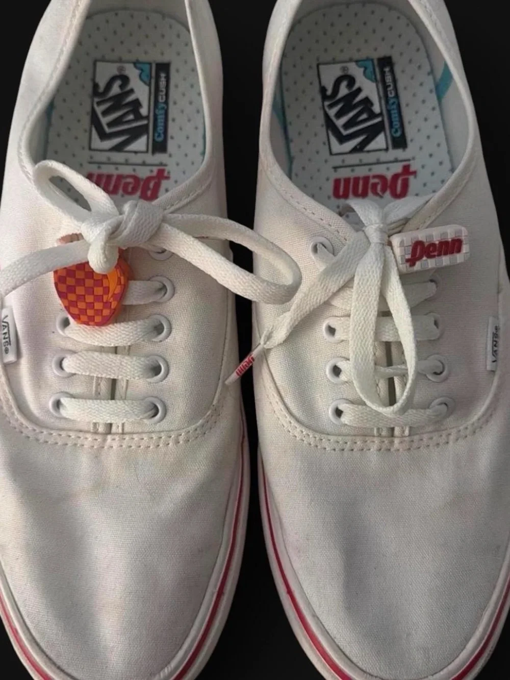 Vans White Canvas Sneakers with Red Accent Stripe