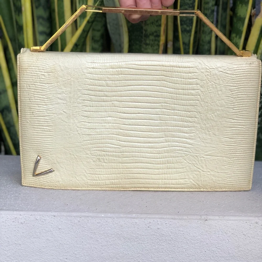 Caprice Original Leather Lizard Reptile Embossed Bag Clutch Purse Vintage 60s