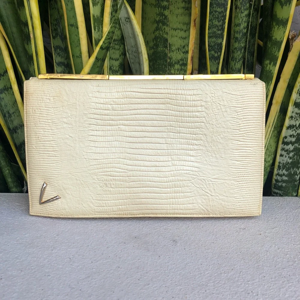 Caprice Original Leather Lizard Reptile Embossed Bag Clutch Purse Vintage 60s