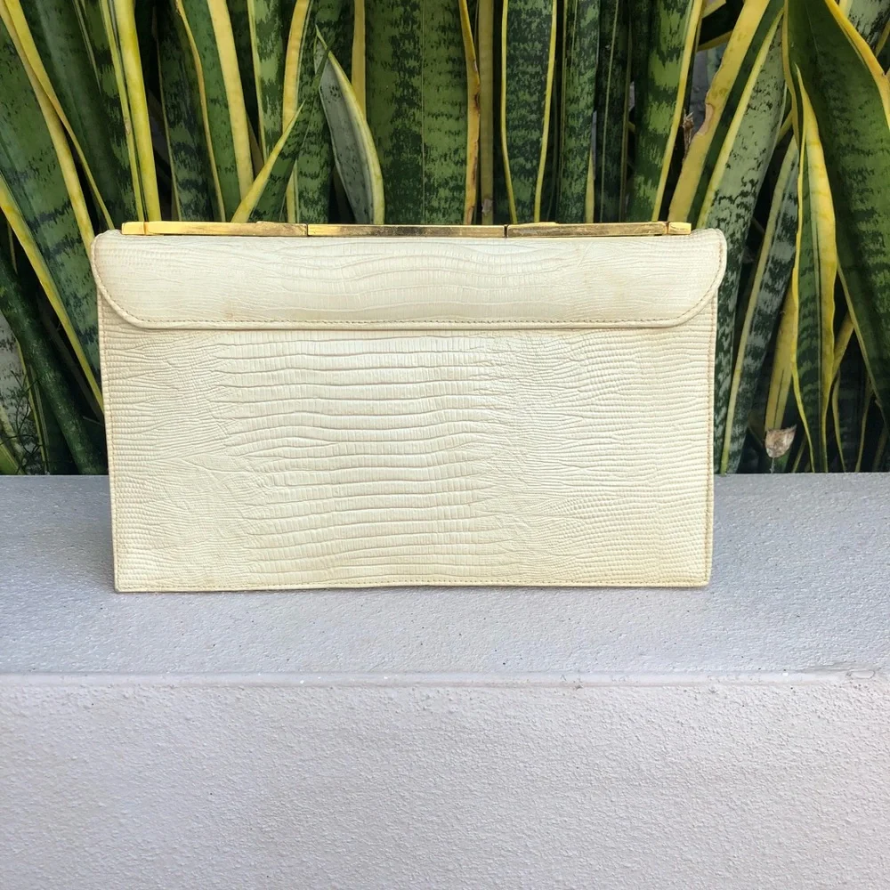 Caprice Original Leather Lizard Reptile Embossed Bag Clutch Purse Vintage 60s