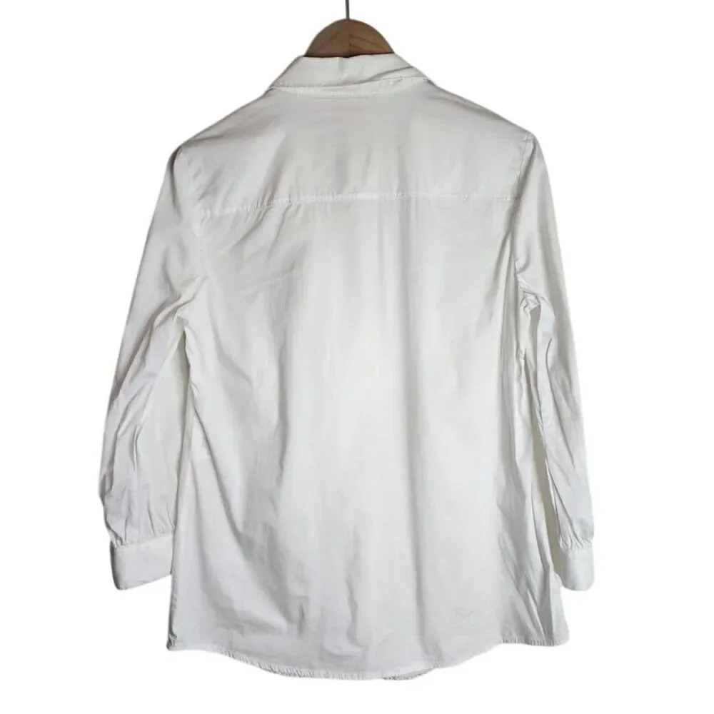 Tory Burch Button‎ Down Blouse Women's 6 Ruffle Office Top White