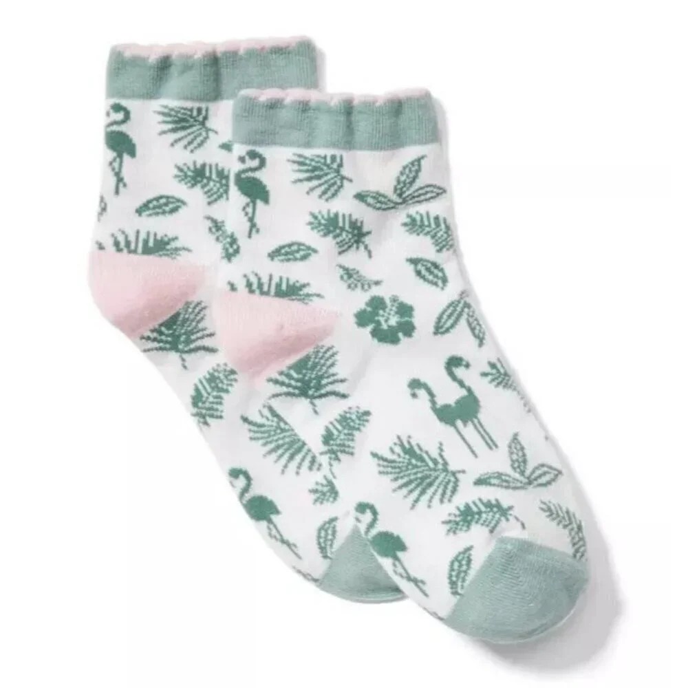 Janie and Jack Baby Girls 12-24 Months Shoe Size 4-6C Flamingo Palm Ankle Socks‎