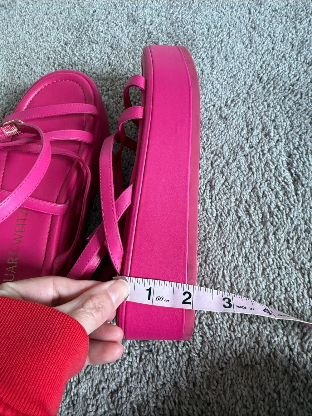 Stuart Weitzman Hot Pink Strappy Platform Sandals gold metal buckles