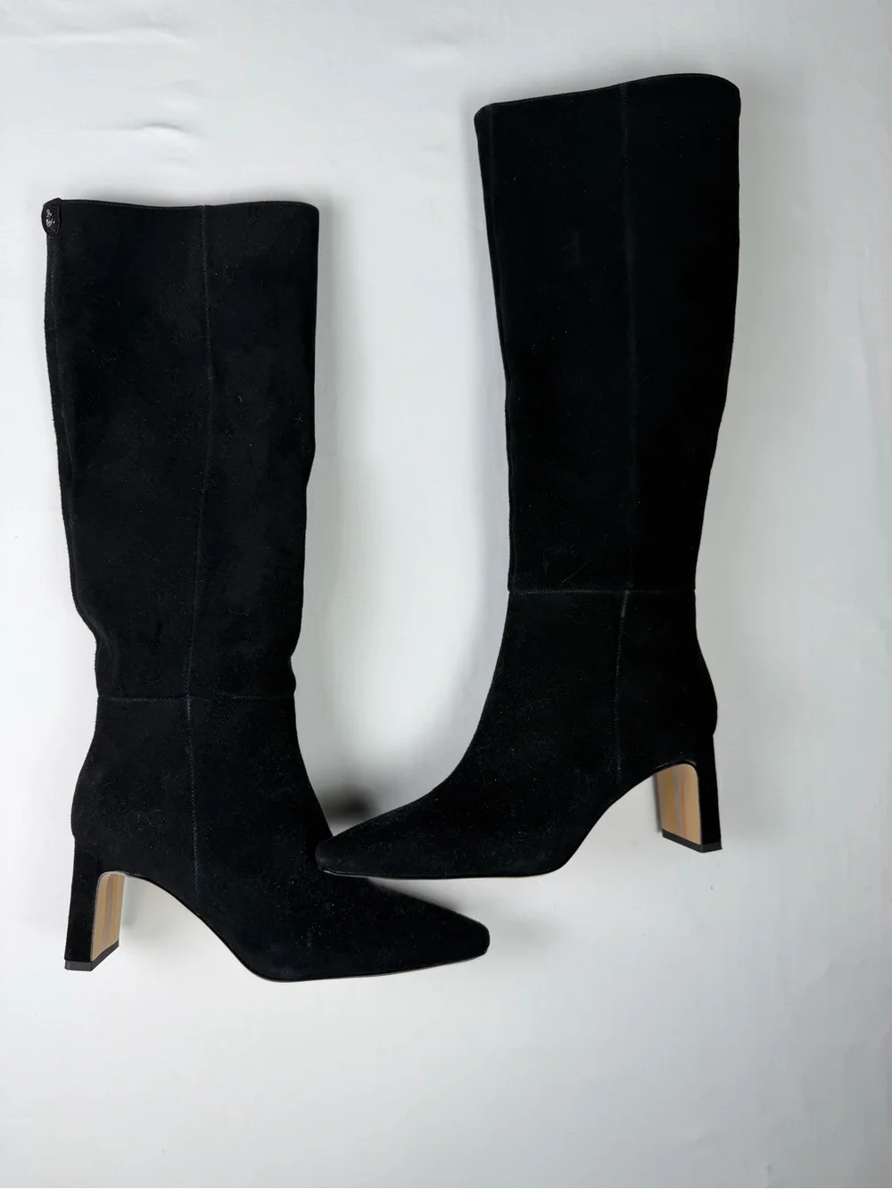 Classic Sam Edelman Sylvia Style Knee High Suede Black Boots side half zip 6