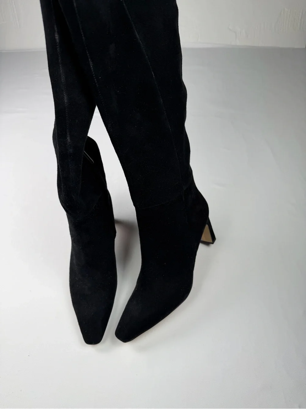Classic Sam Edelman Sylvia Style Knee High Suede Black Boots side half zip 6