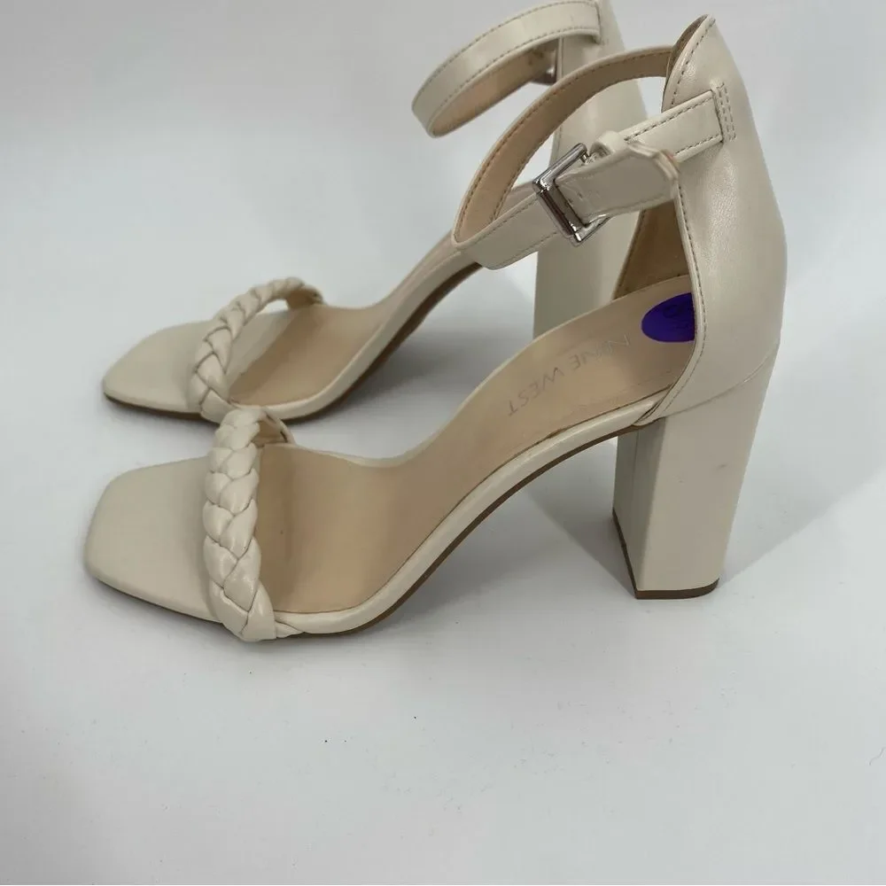 Nine West Cream Braided Block Heel Sandals size 8.5