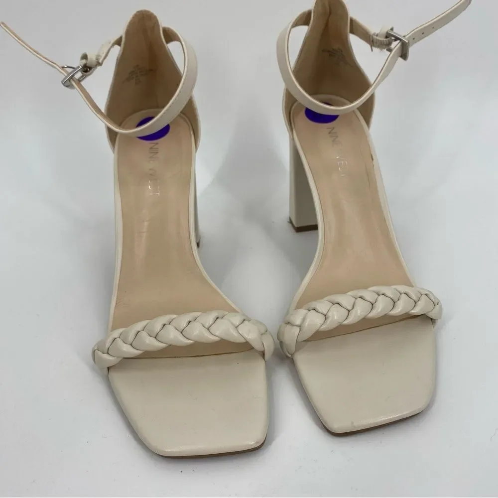 Nine West Cream Braided Block Heel Sandals size 8.5