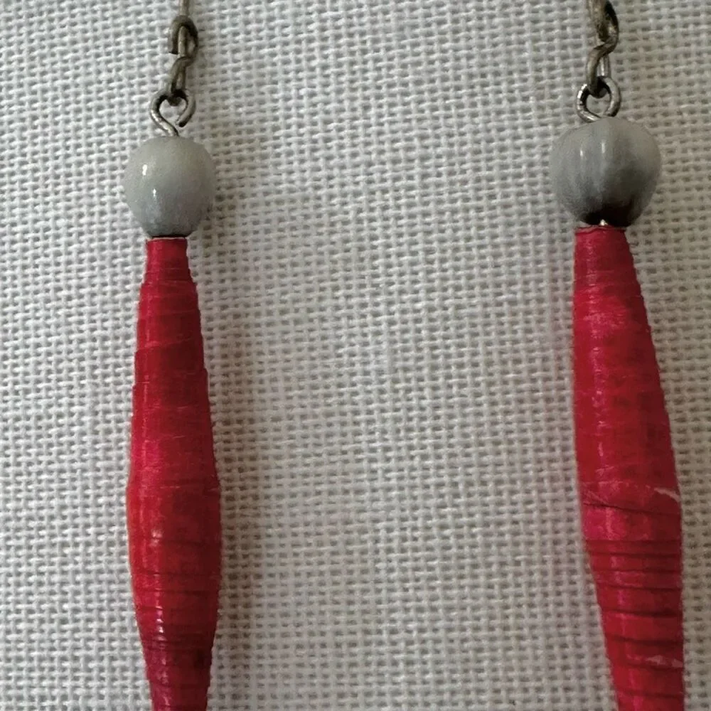 red white paper seed beaded earrings red paper