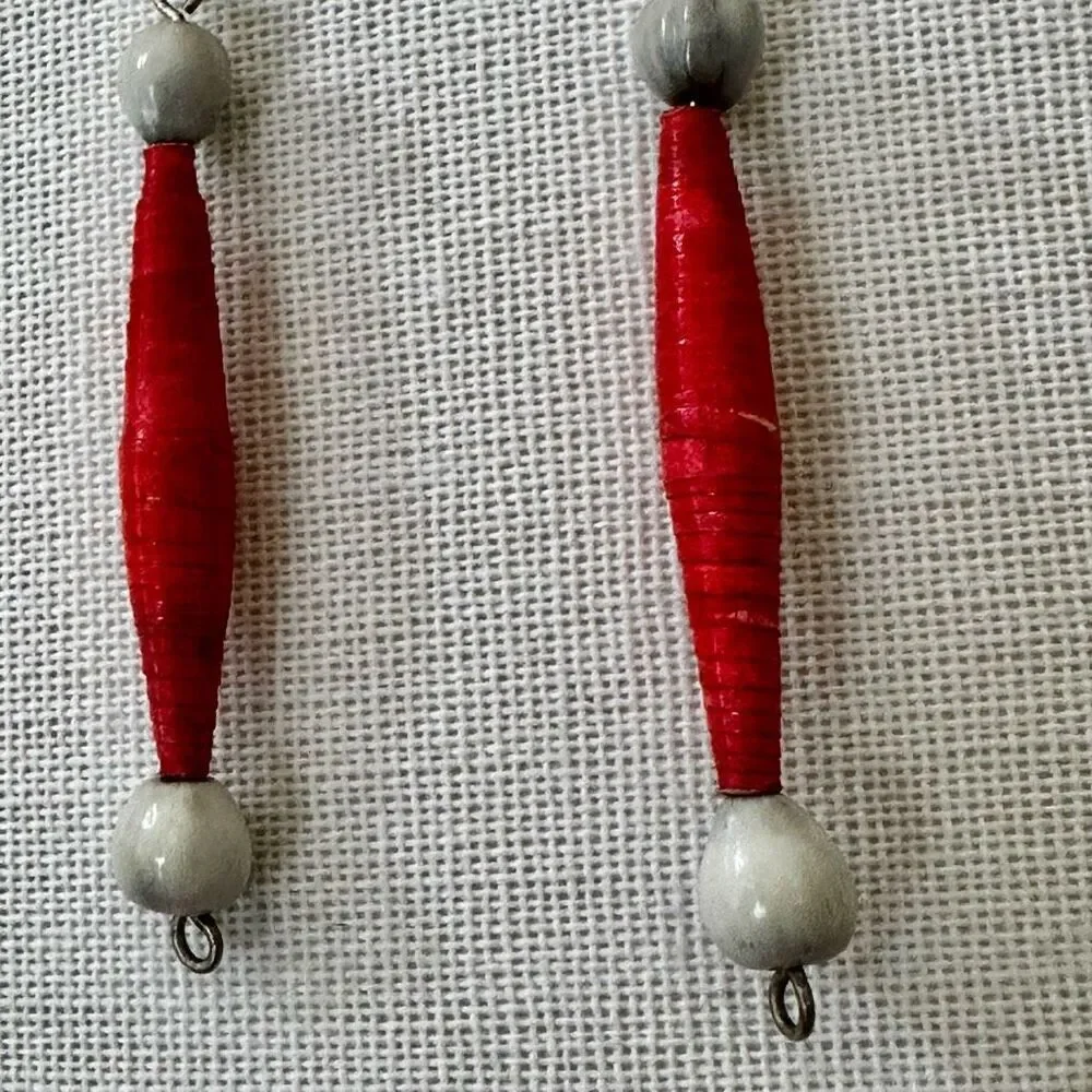 red white paper seed beaded earrings red paper