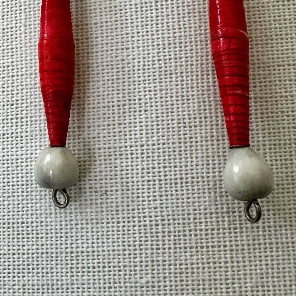 red white paper seed beaded earrings red paper