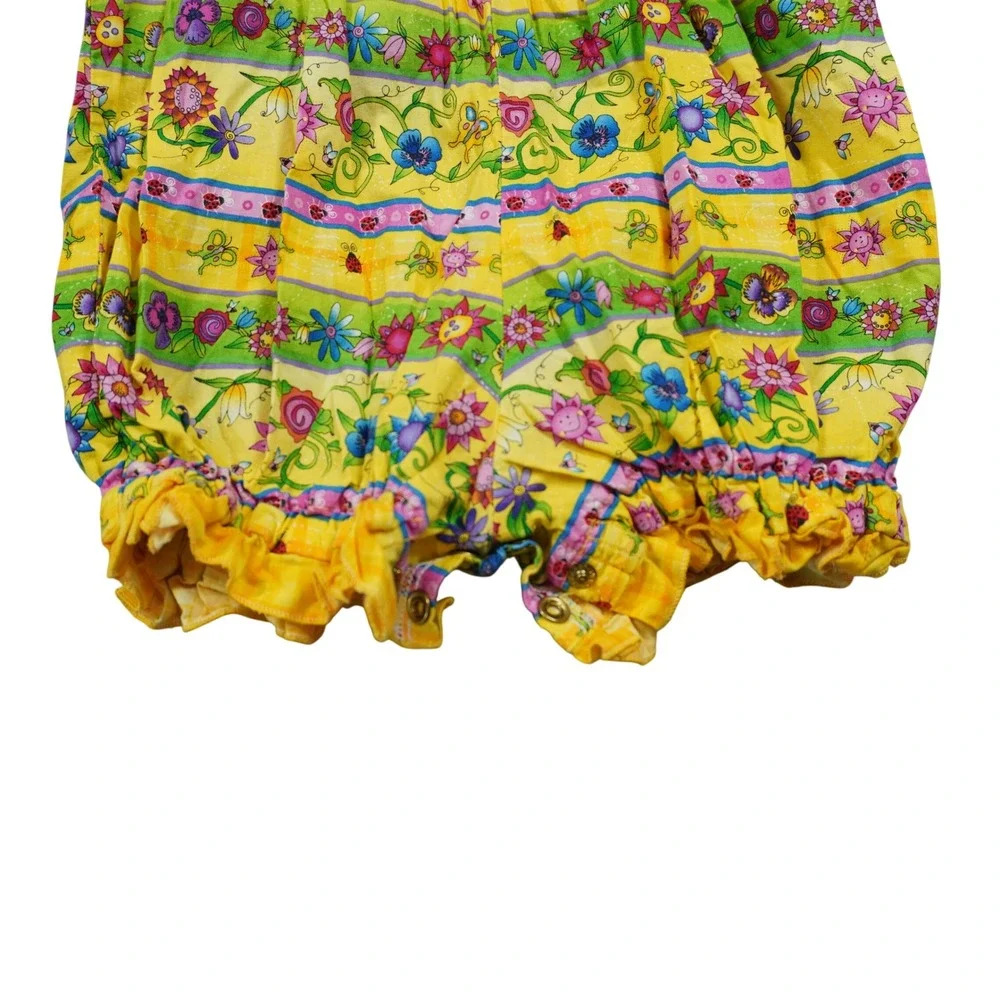 Logan Designs Kids Yellow Floral Ladybug Plaid Cotton Romper Handmade USA 24M