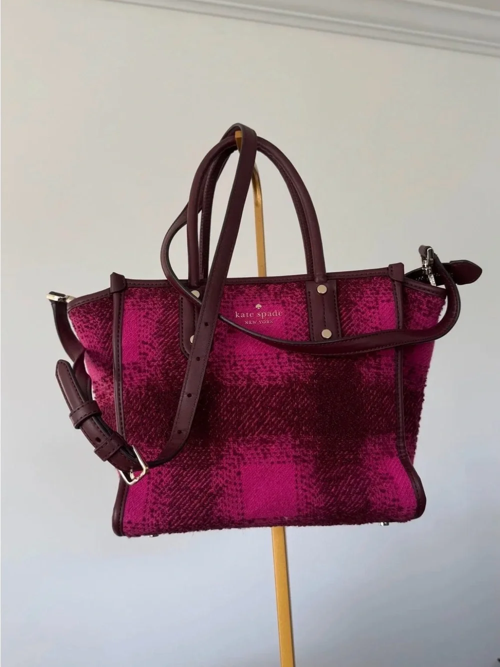 Kate Spade - Small Ella Tote in Pink and Burgundy Plaid