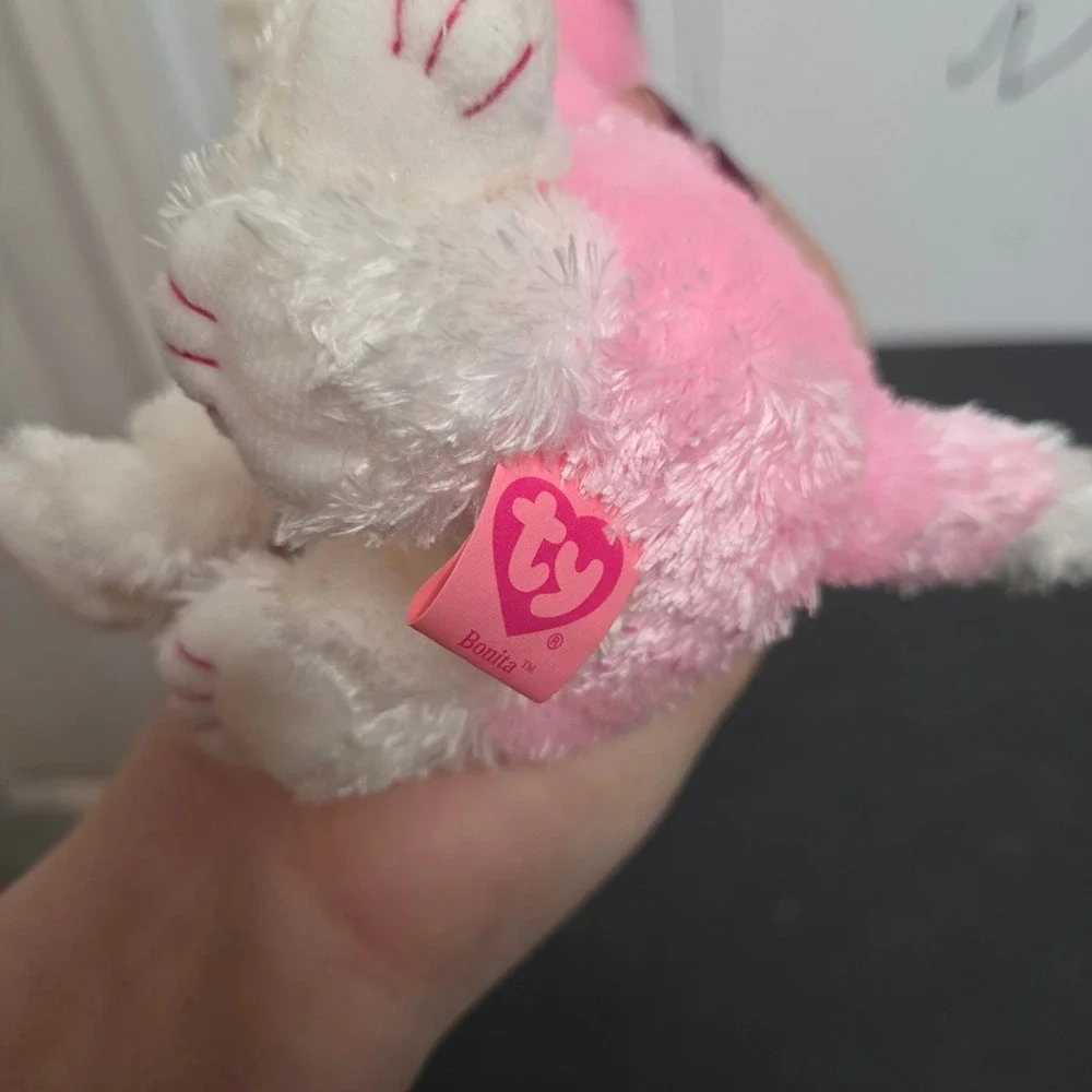 Ty Beanie Babies Bonita Pink Puppy Dog Plush 2006 Blue Eyes‎ Glitter Nose 6.5