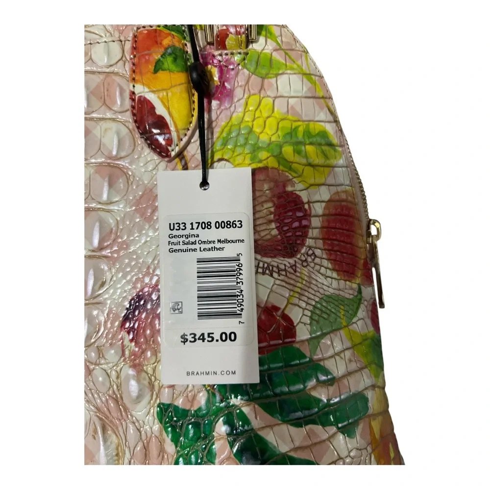 Brahmin Floral Embossed Leather Satchel in Pink, Green, Yellow, Orange