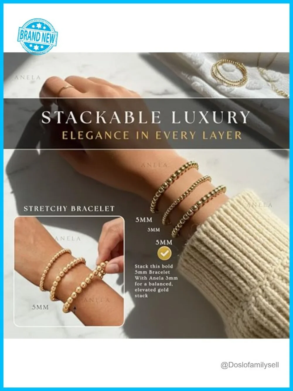 14k Gold Filled Beaded Stretch Bracelet 5mm Stackable Waterproof Handmade