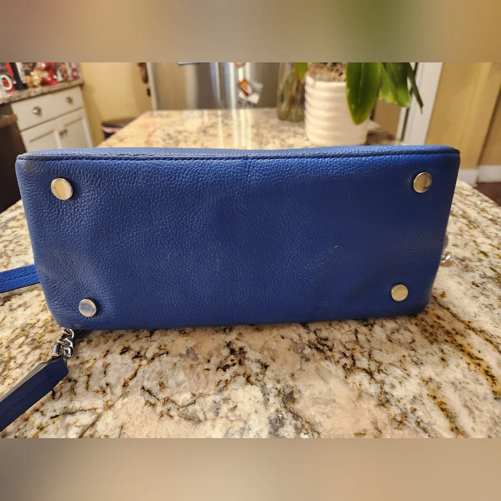 Michael Kors Purse, Mercer Leather Dome Satchel w/ Crossbody Bright Blue EUC