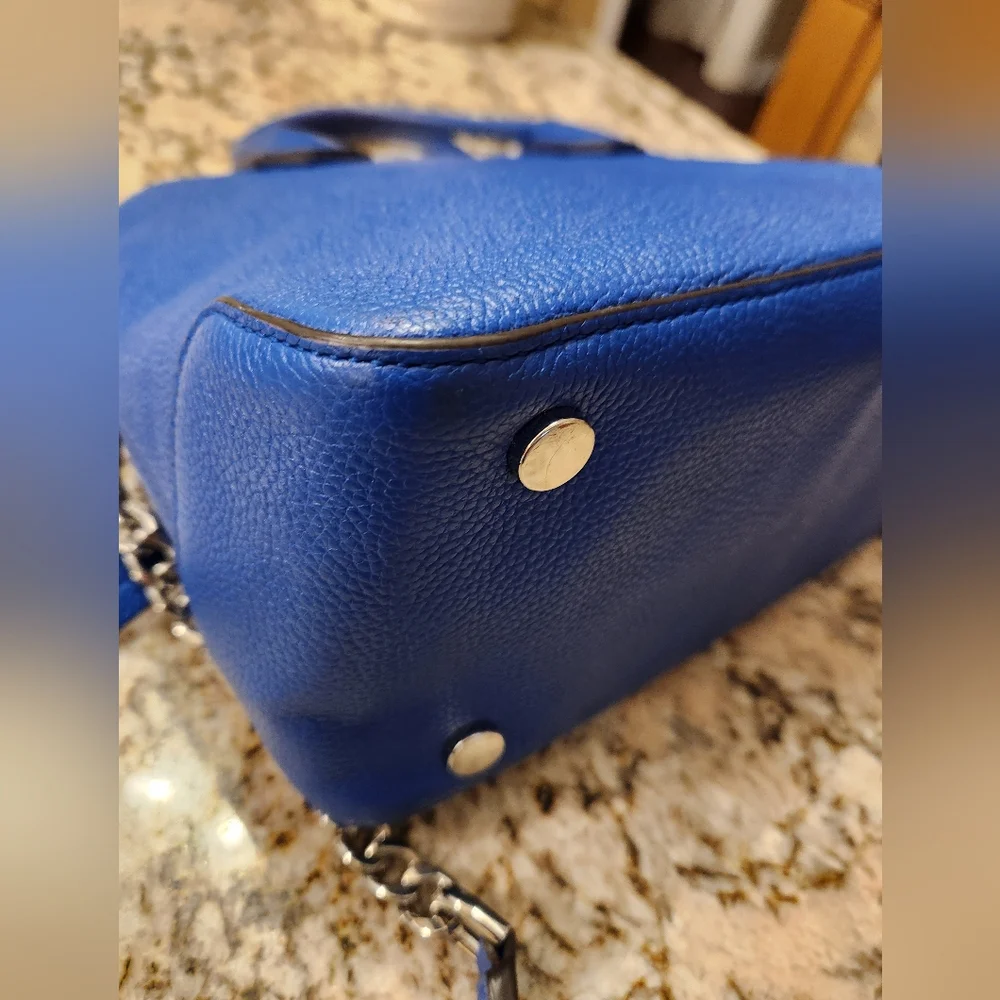 Michael Kors Purse, Mercer Leather Dome Satchel w/ Crossbody Bright Blue EUC