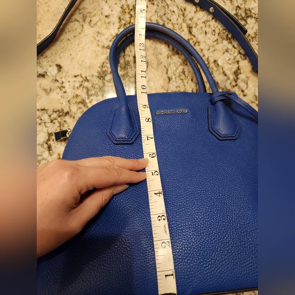 Michael Kors Purse, Mercer Leather Dome Satchel w/ Crossbody Bright Blue EUC