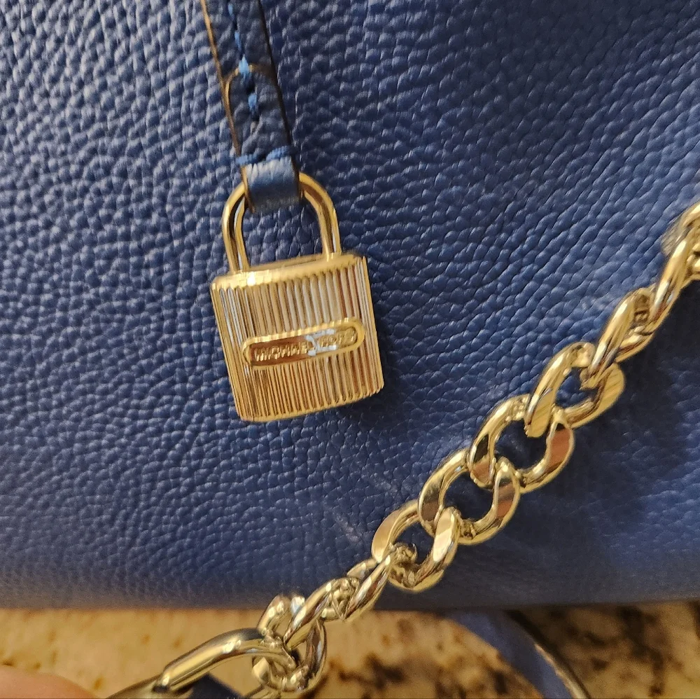 Michael Kors Purse, Mercer Leather Dome Satchel w/ Crossbody Bright Blue EUC