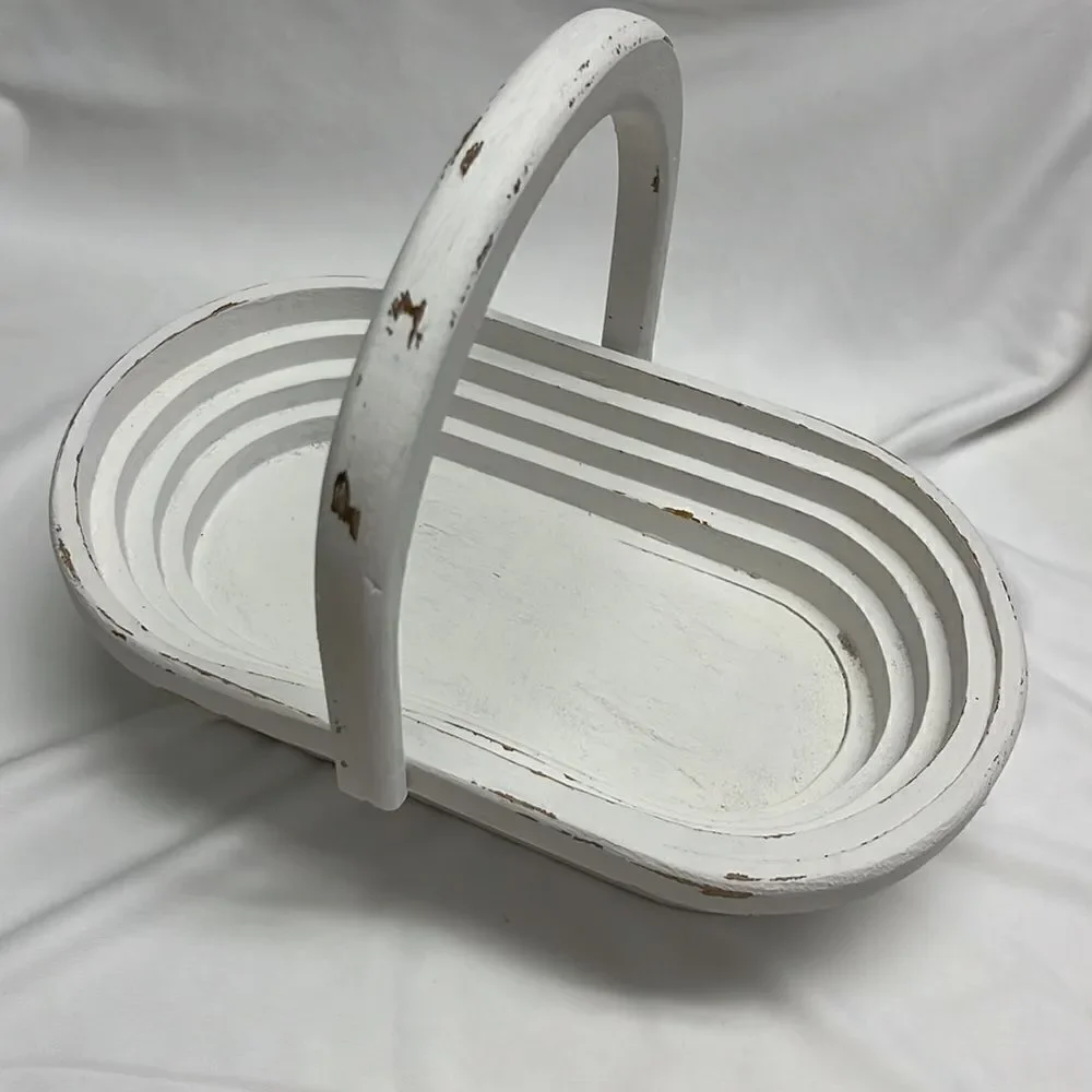 Oval Shaped Upcycled Alabaster Oak Wood  Decor Basket Bowl Organizer