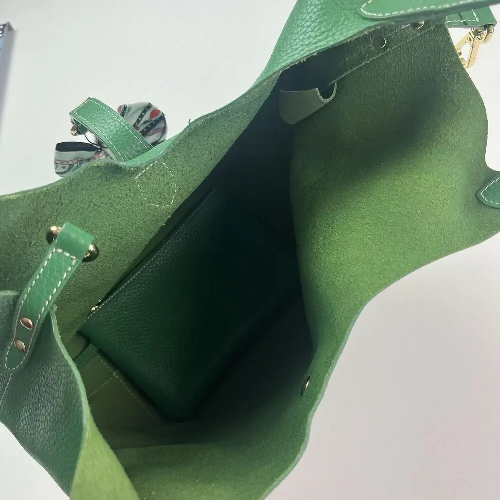 NWT La Via Firenze Green Leather Hobo Bag Made in Italy Shopper Tote Heritage
