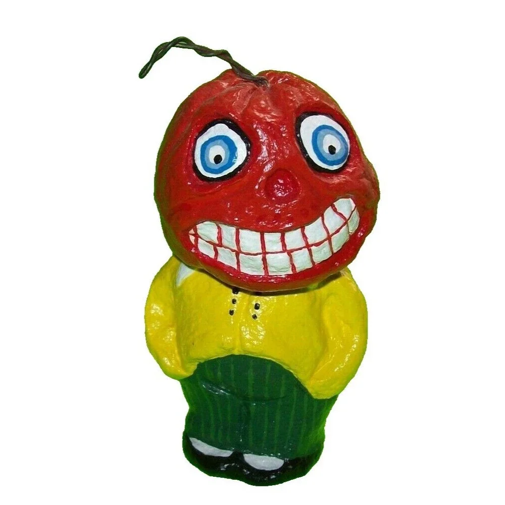 Halloween Bobble Head Nodder Weird Goblin Pumpkin Man Handmade Anthropomorphic