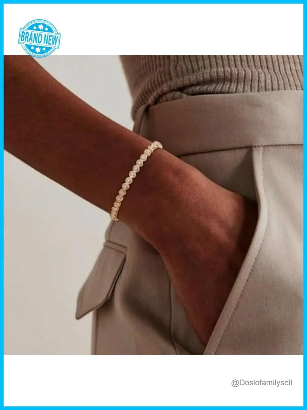 Gold Plated Cubic Zirconia Tennis Bracelet Dainty Adjustable Stackable Bracelet