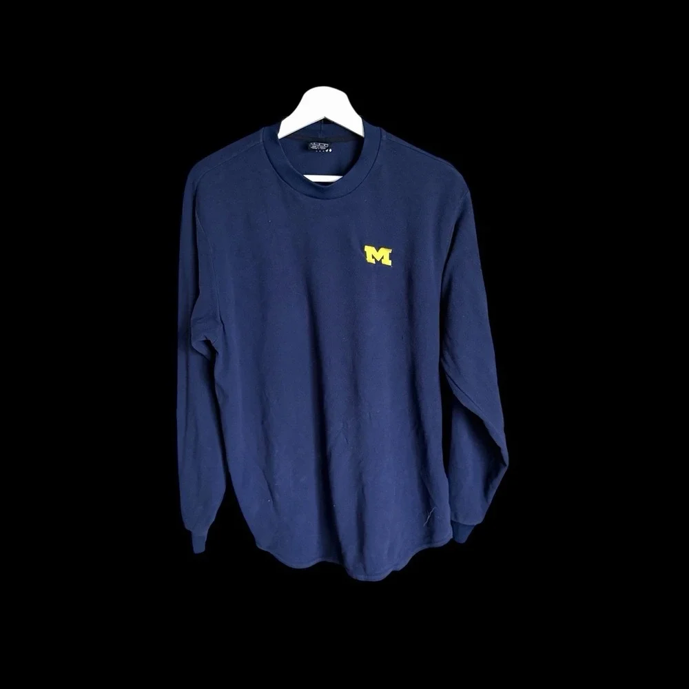 Michigan Wolverines 90's Nike Long Sleeve‎ Crewneck Fleece Shirt Sz Medium Navy