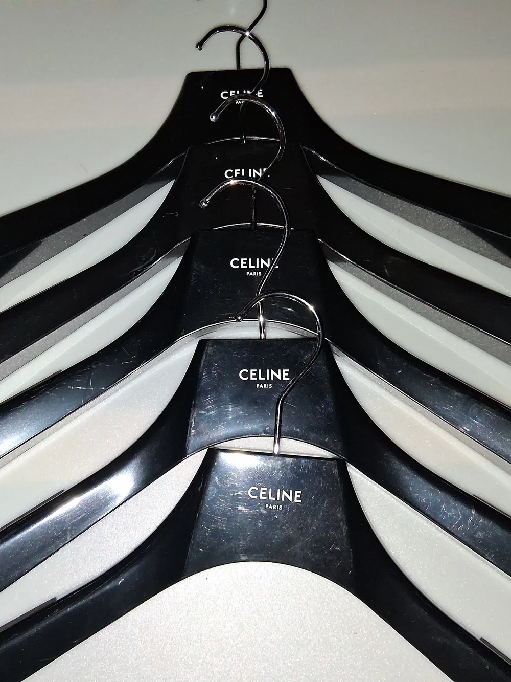 Celine Black Logo Plastic Hangers - Glossy Set LOT OF 5