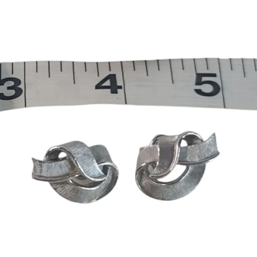 Vintage Trifari Brushed Silver Tone Swirl Clip Earrings Signed