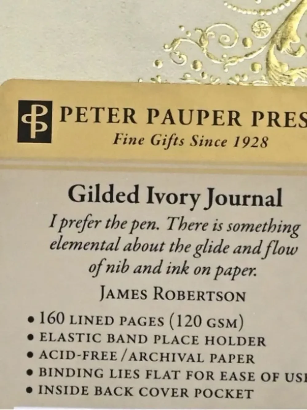 Gilded Ivory gold-foiled embossed cover gilded pages elastic closure journal
