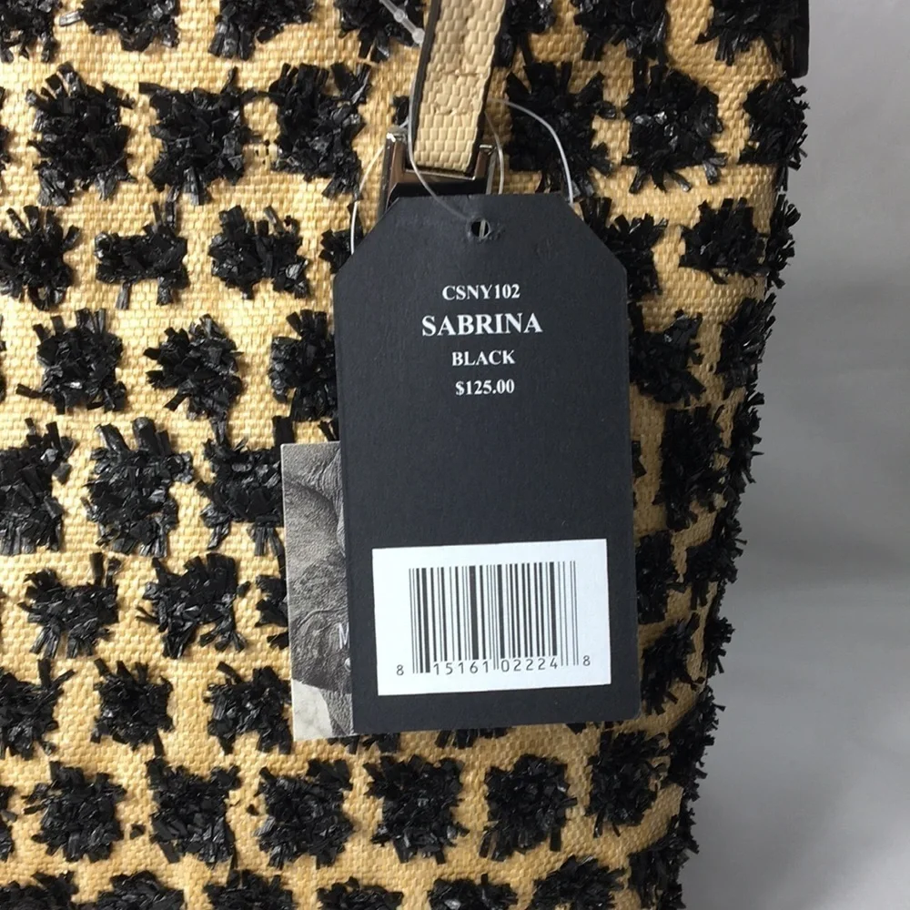 Christian Siriano Sabrina Woven Raffia Bag Tan and Black NEW with Tags