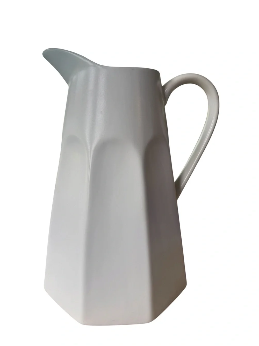 Crofton White Ceramic Pitcher Modern Faceted Farmhouse Vase Water Pitcher 10”