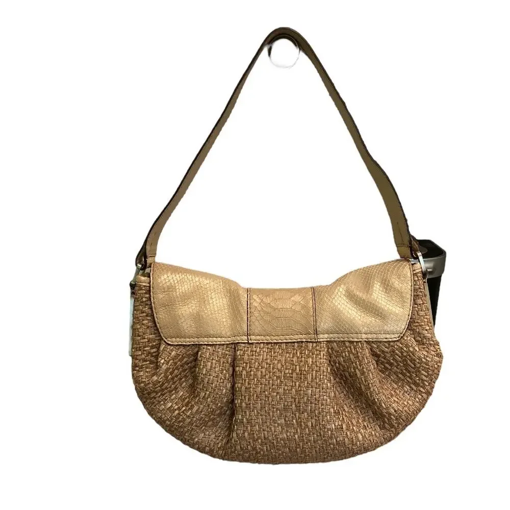 Calvin Klein Snakeskin Print Woven Hobo Bag Beige and Tan