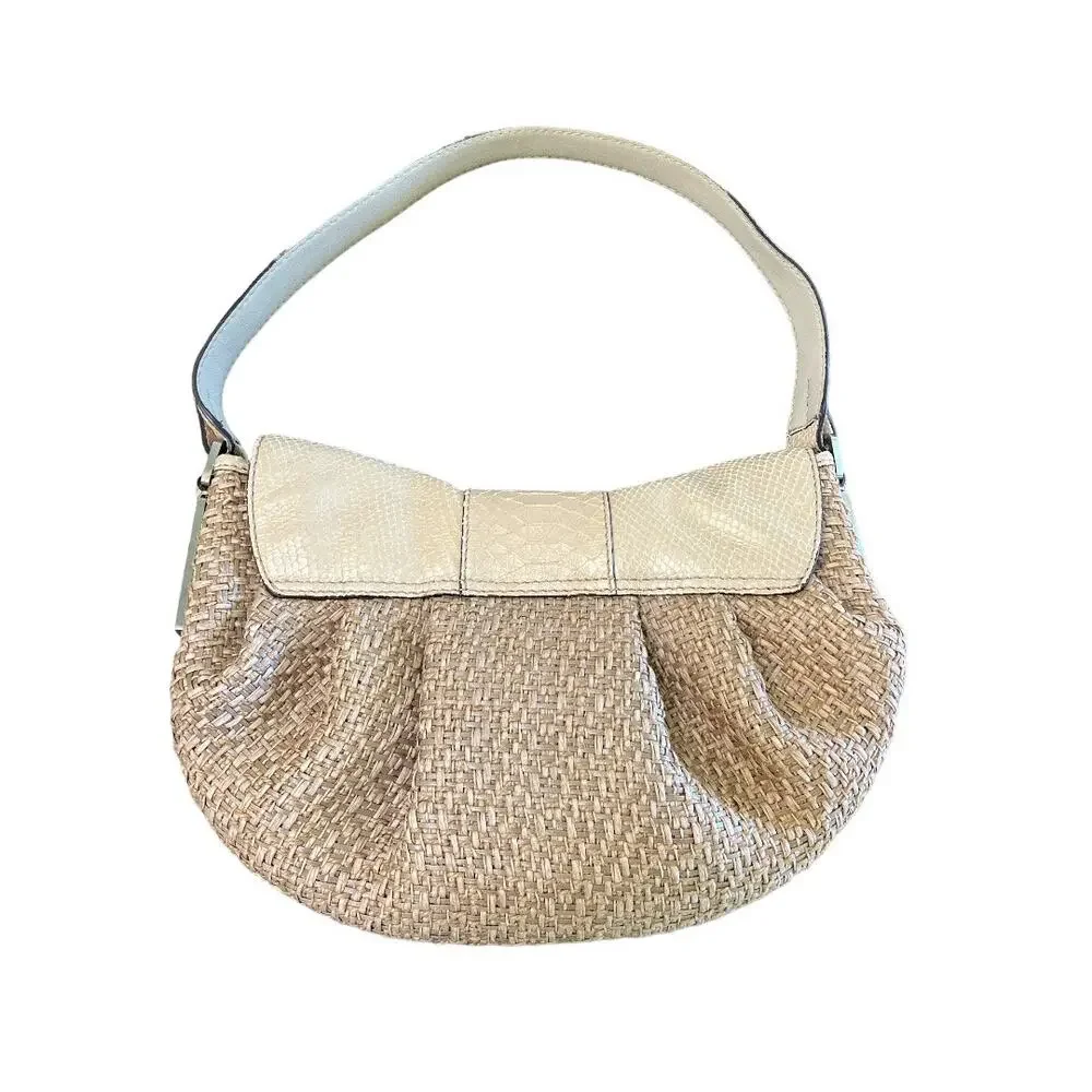 Calvin Klein Snakeskin Print Woven Hobo Bag Beige and Tan