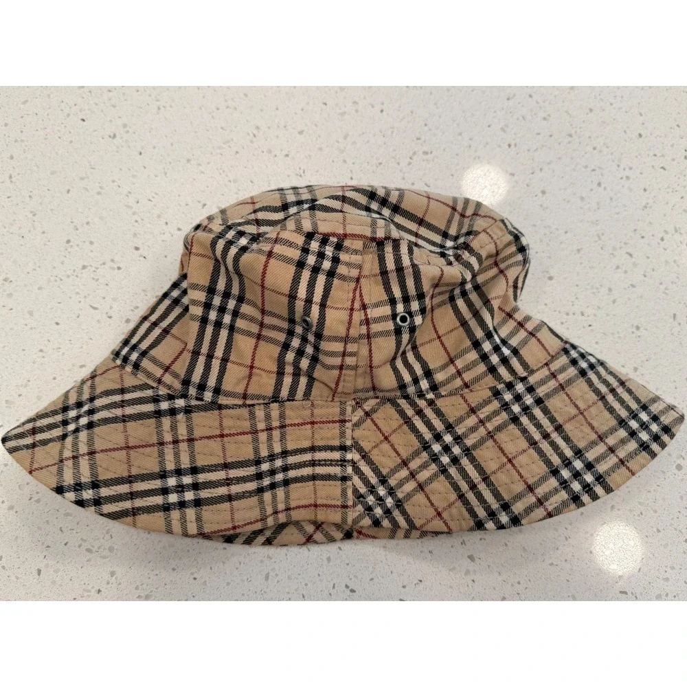 Burberry Style Bucket Hat Unisex XL Tan Plaid Excellent Streetwear Casual