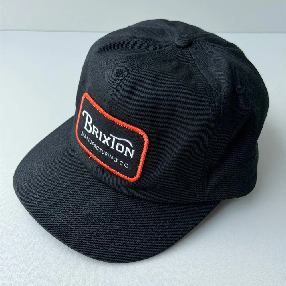 Brixton Manufacturing Co Trucker Snapback Hat Black Patch Logo Cap Retro Skater