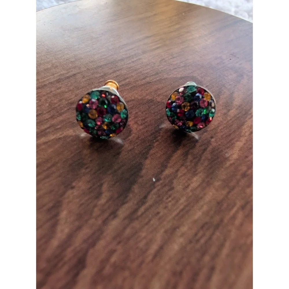 Lovely Confetti Colors CZ 925 Sterling‎ Silver Round Stud Earrings