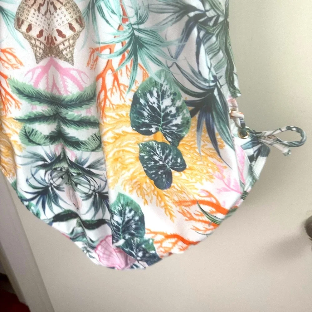 RACHEL Racheal Roy Seashell PalmTree Small LaceUp Sides One Piece Swimsuit NWT L