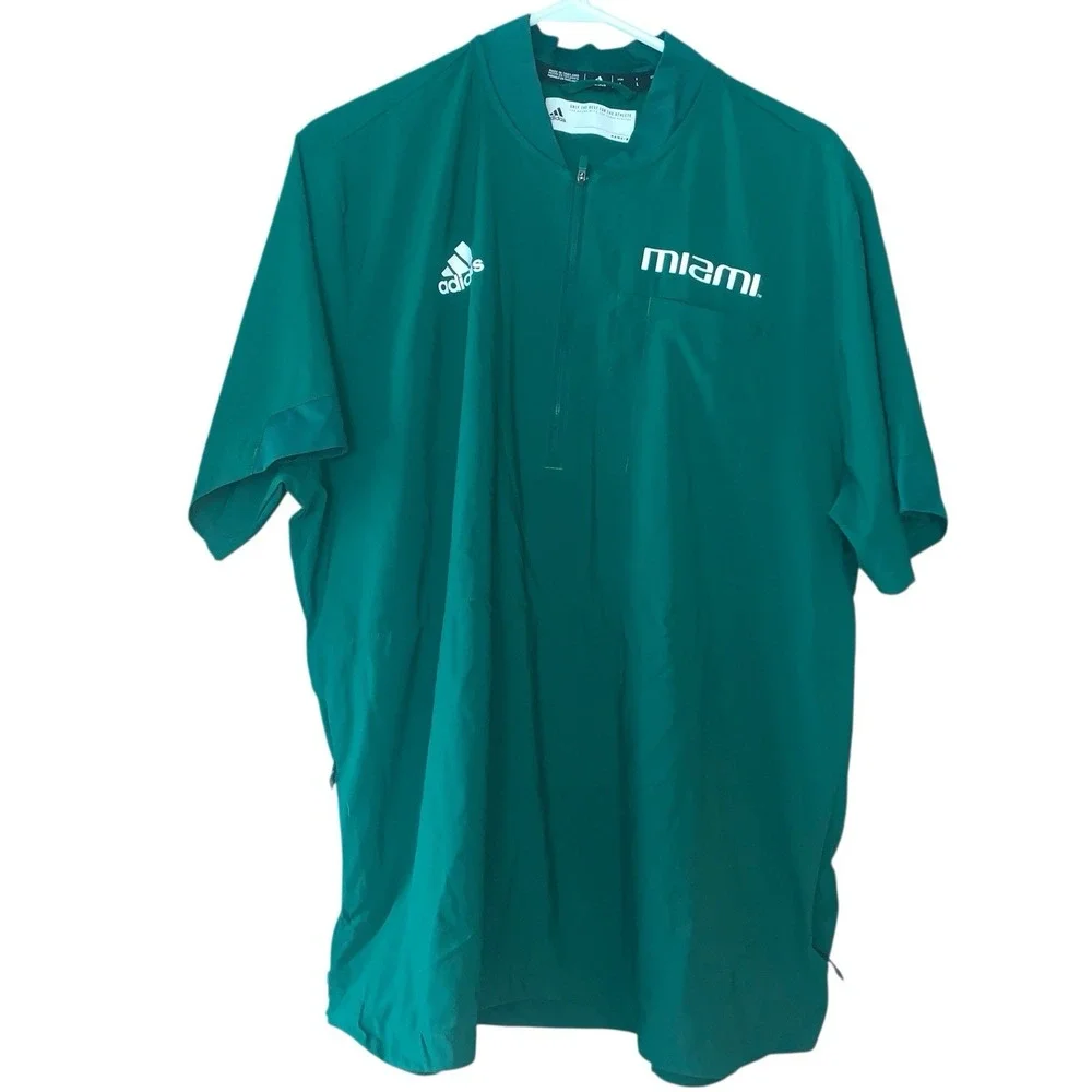 Adidas Miami Windbreaker Jacket Mens‎ L Green  1/4 Zip Pullover Aeroready Nice