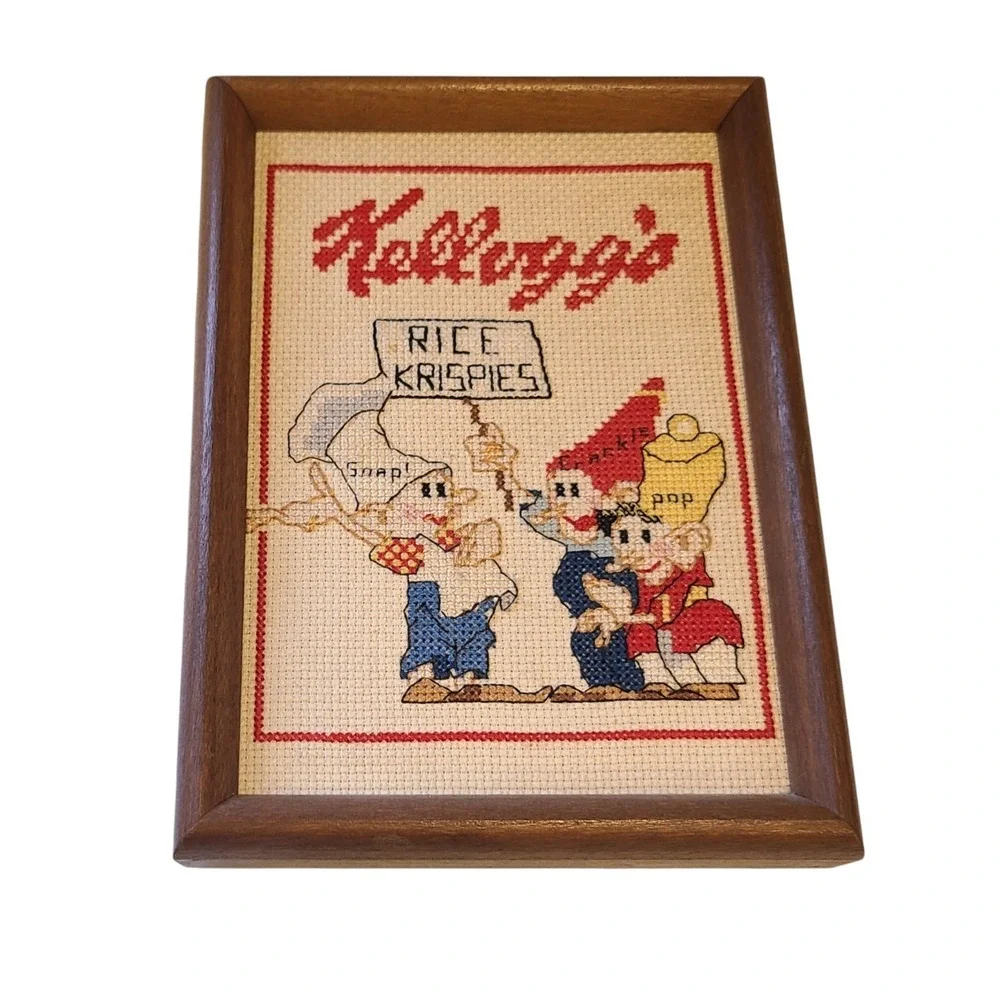Kellogg's Rice Krispies Vintage Cross Stitched Framed Picture 1980s 5.75
