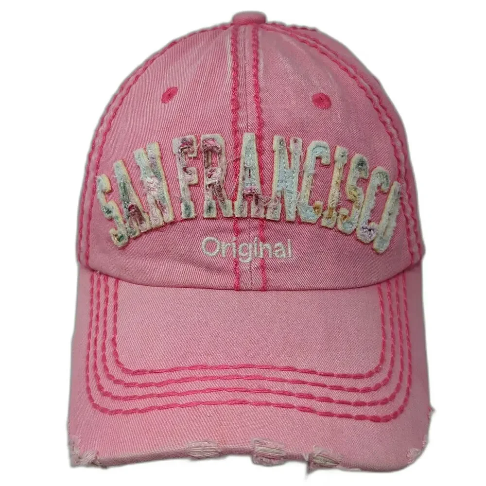 Robin Ruth Baseball Cap Pink One Size San Francisco Distressed Strapback hat